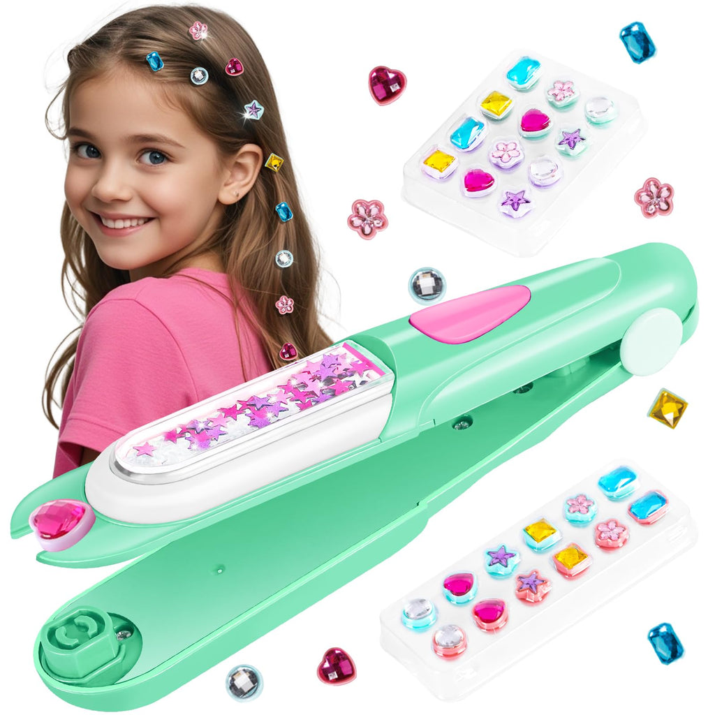 Hair Gem Stamper Kit, Bling Hair Jewels for Girls Toys, Hair Styling Tool with Reusable Shining Diamonds, Birthday Gifts Toys for Girls Ages 3 4 5 6 8-12