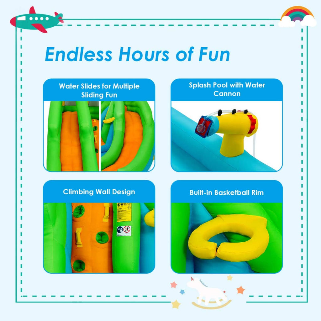 BOUNTECH Inflatable Water Slide, 6 in 1 Giant Water Park for Outdoor with Dual Slides for Racing Fun, Climbing Wall, Blow up Water Slides Inflatables for Kids Backyard Party Gifts (Without Blower)