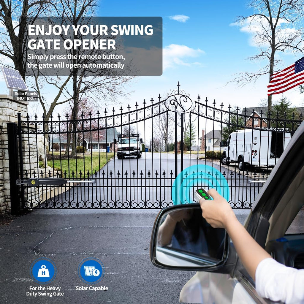 TOPENS JY9132 Automatic Gate Opener for Super Heavy Duty Dual Swing Gates Up to 20ft per Arm, Commercial Double Swing Gate Operator AC Powered with Remote Control Kit Solar Compatible