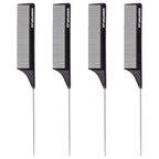 Goodofferplace 4 PCS Peignes à Queue de Rat Peignes à Queue de Rat pour Séparer Peigne à Dents Fines pour Crêpage avec Pique en Métal pour Cheveux Bouclés, Peignes Démêlants pour Femmes, Peignes à Séparer pour Tressage, Coiffage des Cheveux (Noir)