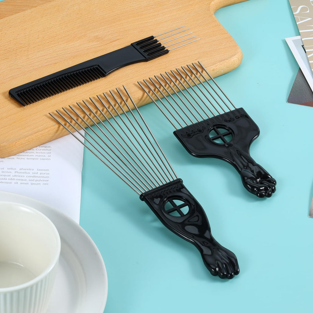 Afro Hair Pick for Men Hair Comb with Metal Pick for Afro Hair Wide Tooth Comb for Hair styling Afro Pick for Women Styling Comb Styling Tool for Natural Curly Hair Beard, 3PCS