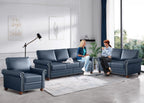3 Piece Faux Leather Sofa Set,Mid Century Modern Couch and Loveseat Sets with Storage,Comfy Deep Seat Sofa with Nailhead Trim & Rolled Arm for Living Room,Office(Armchair+Loveseat+3 Seater,Navy Blue)