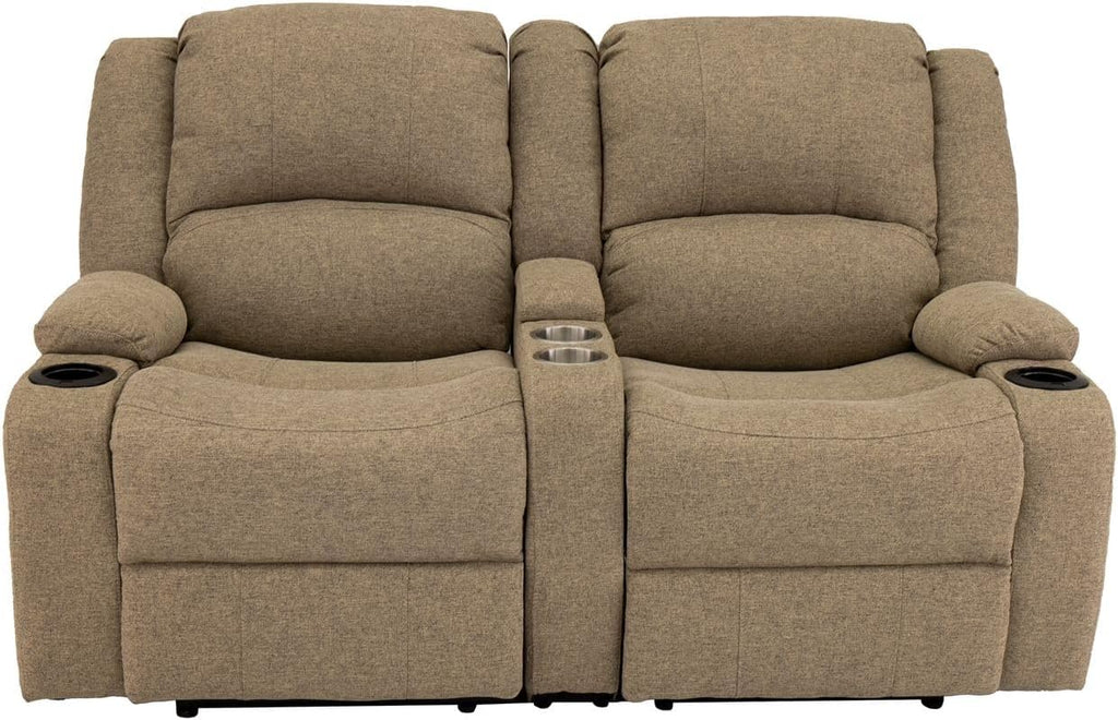 RecPro Charles 67" Double Recliner RV Sofa with Console and Cupholders | Zero Wall Loveseat for Camper | Wall Hugger Couch | Fifth Wheel Theater Seating | Replacement RV Furniture | Oatmeal Cloth