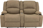 RecPro Charles 67" Double Recliner RV Sofa with Console and Cupholders | Zero Wall Loveseat for Camper | Wall Hugger Couch | Fifth Wheel Theater Seating | Replacement RV Furniture | Oatmeal Cloth