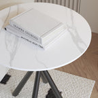 Round White Marble Side Table Set of 2, Modern End Table with Sintered Stone Top and Black Metal Legs, Sofa Coffee Table for Living Room Apartment (20" x 20" x 22")