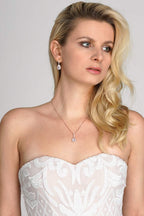 Mariell Rose Gold Bridal Wedding Necklace Earring Set, CZ Pendant and Drop Earrings for Bride, Bridesmaid