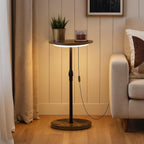 Set of 2 Small Round Side Table, Adjustable Height Drink Table, Pedestal Side Table with LED Light and Cup Mat, Coffee Martini Table, for Small Spaces, Rustic Brown and Black ETHR32E01S2