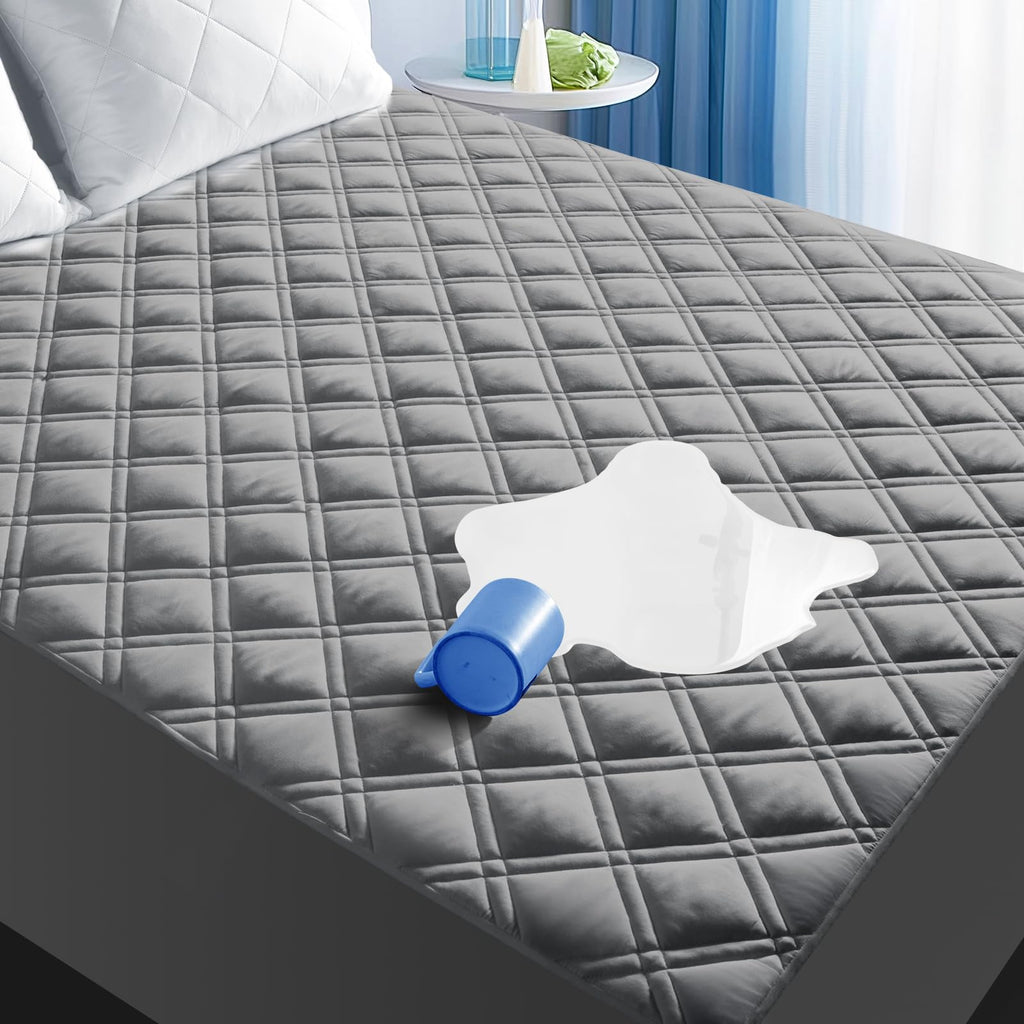 MEELUS Padded Queen Mattress Protector, Breathable Waterproof Mattress Pad Cover Fitted Deep Pocket 8"-21", Soft Noiseless Mattress Cover Washable Cooling for Home Hotel Bedroom, White