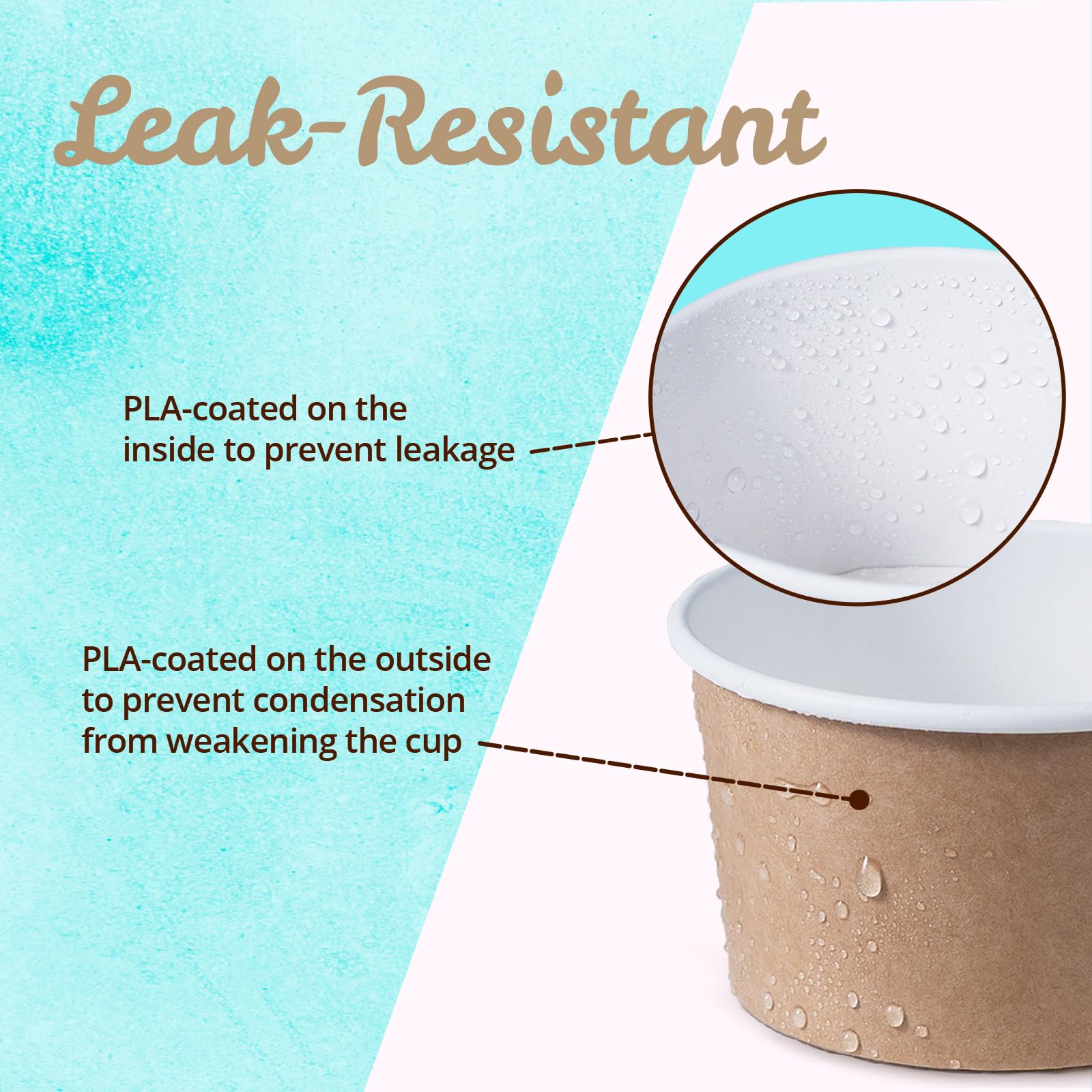 MATICAN Papier-Eisbecher - 50 Stück 5,5-Unzen Einweg-Dessertschalen für heiße oder kalte Speisen, 5,5-Unzen Partybedarf Becher für Eisbecher, gefrorenen Joghurt, Suppe, Brown