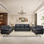 Mid-Century Vintage Sofa Couches with Rivet Design,loveseat Sofa,Removable Sofa Cover Upholstered Cushions and Solid Wood Frame (Grey, 3-Seater)