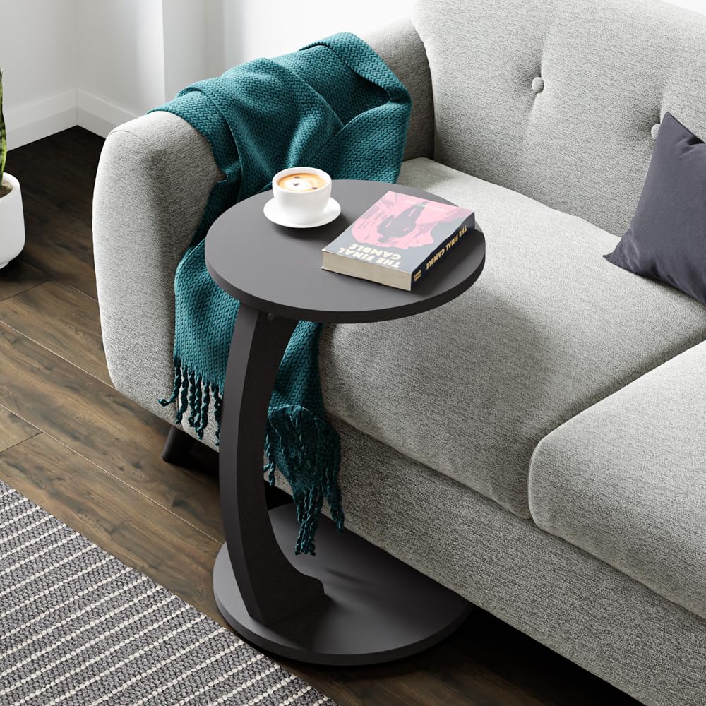 C-Shaped Round End Table with Rolling Wheels - C-Type - Side Table Modern Design