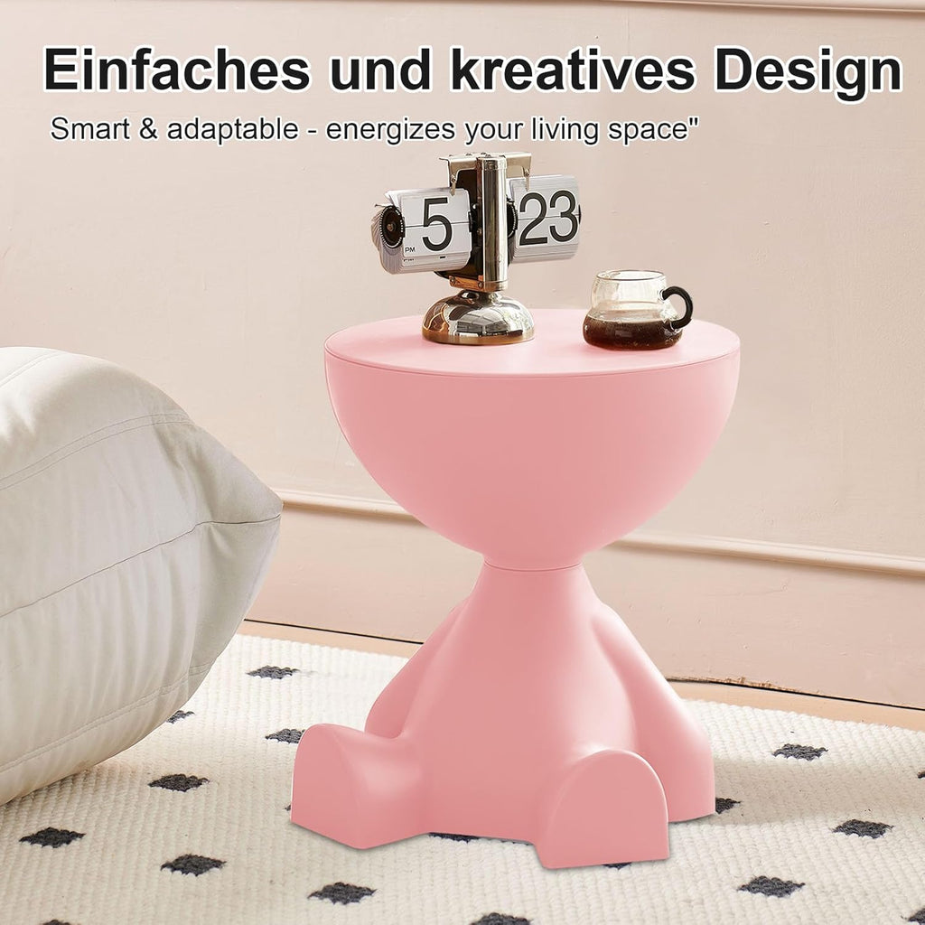 Mini Side Table, Circle Coffee Table, Nightstand, Mini End Tables Accent Living Room Bedroom Balcony Office, Bedside Home Decor for Living Room, Bedroom, Small Spaces, Easy Assembly (Pink)