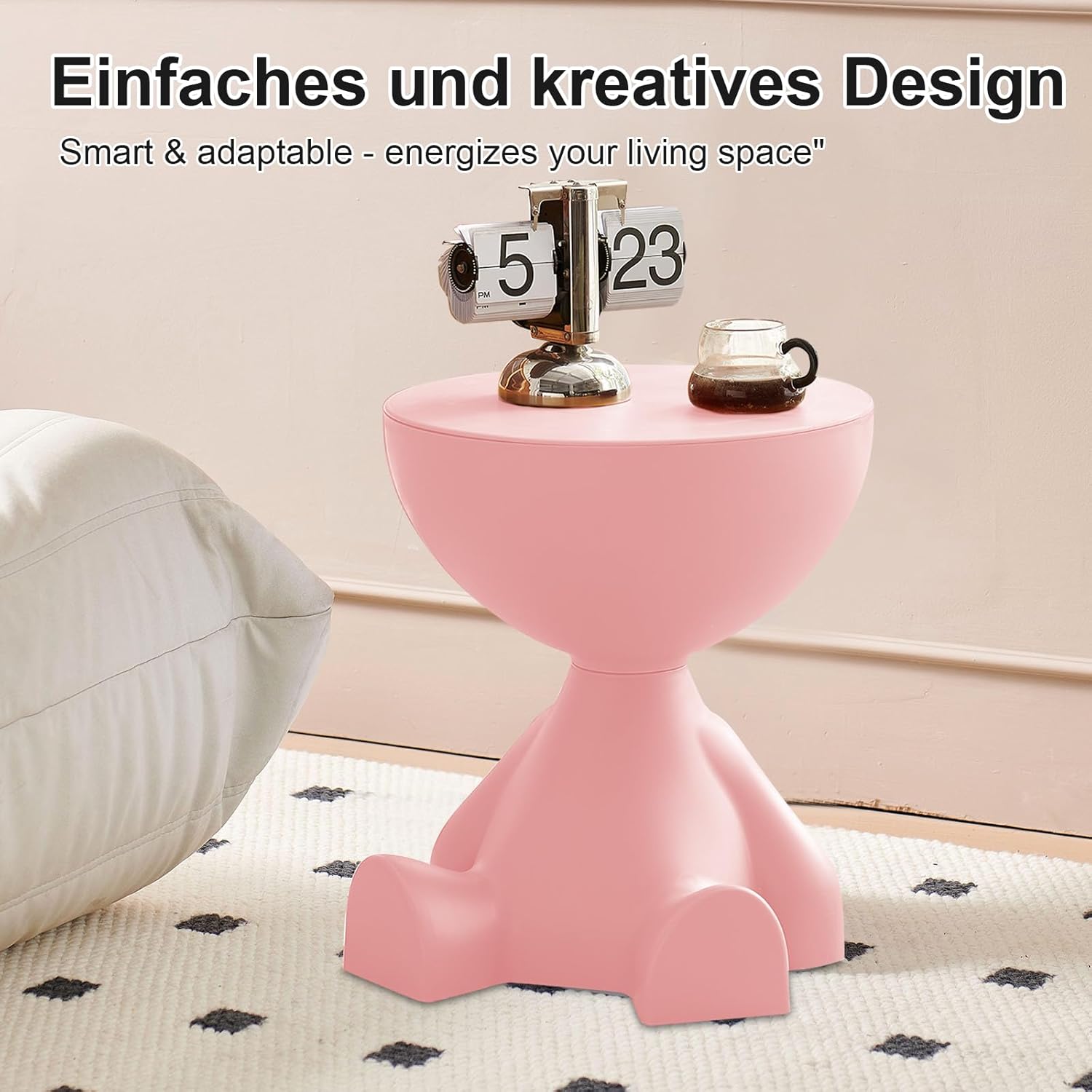 Mini Side Table, Circle Coffee Table, Nightstand, Mini End Tables Accent Living Room Bedroom Balcony Office, Bedside Home Decor for Living Room, Bedroom, Small Spaces, Easy Assembly (Pink)