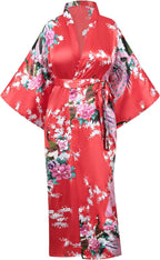 Heone Kimono Satin Peacock Printed Lightweight Cardigan Jacket Coat Yukata Cloak Bathrobe Tops folding Fans Tabi Socks Set