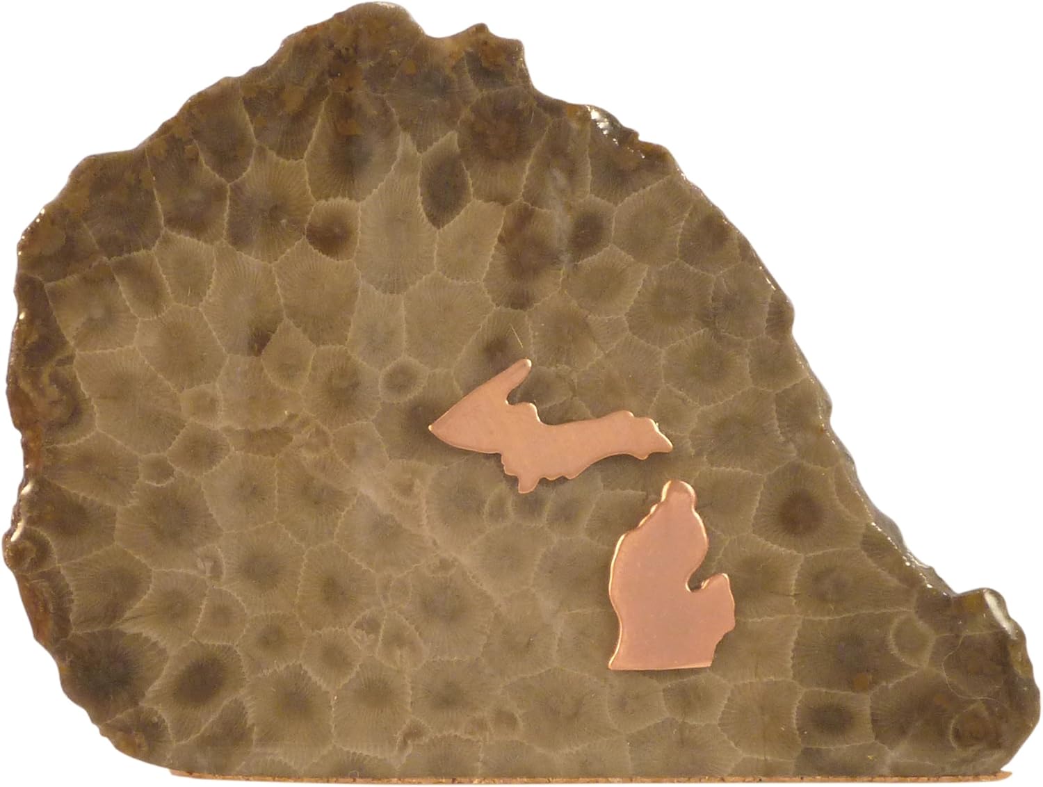 Hand Crafted Petoskey Stone (Small) Decorated with Michigan Copper. Michigan State Stones Great for Office Table or Desk Decor - Medium (Small)
