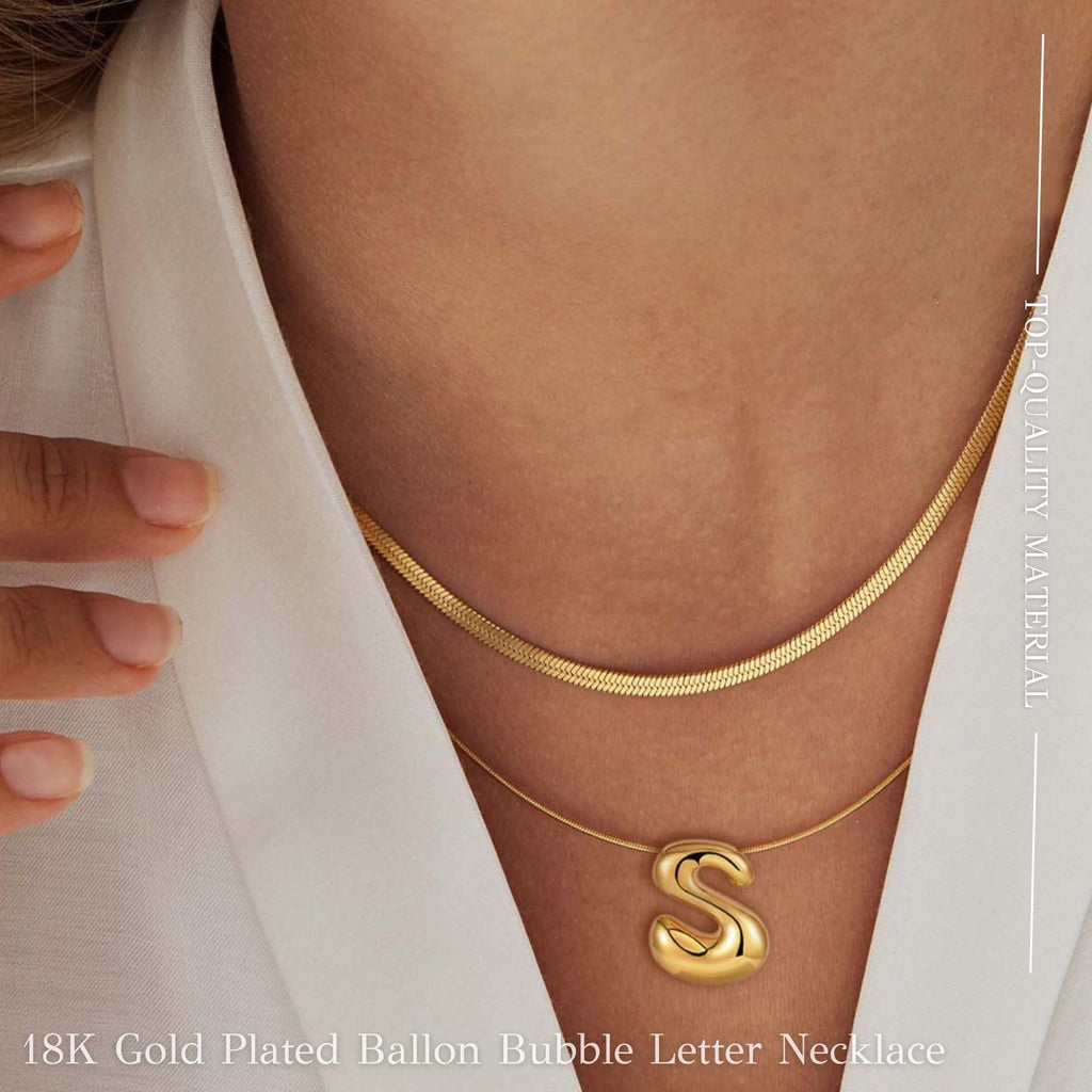 FCBTOCO Initial Halskette für Frauen, Gold Silber Blasenballon Buchstaben Halskette, Zarte Personalisierte Gepolsterte Klobige Namensketten, Trendiger Schmuck Geschenk