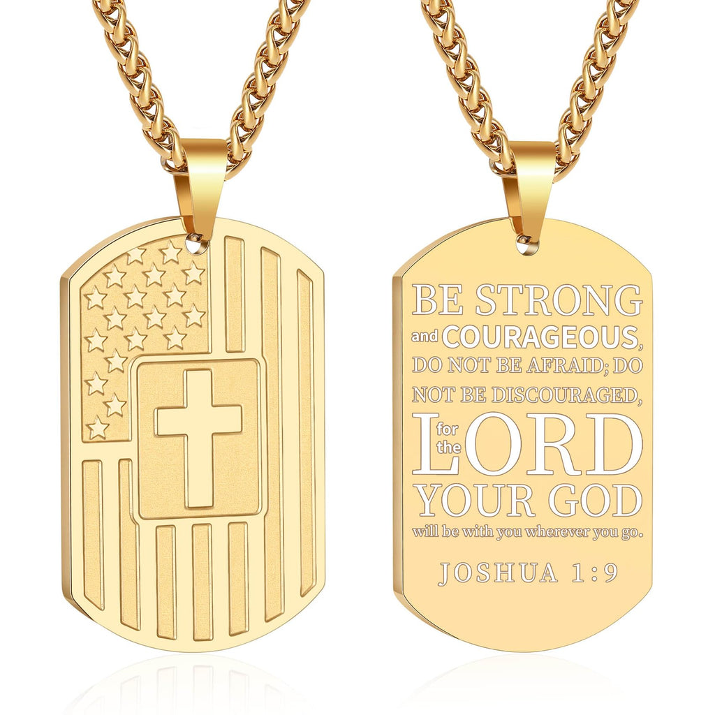DuoDiner Graduation Gifts-American Dog Tag Necklace Bible Verse Pendant, First Communion Baptism Confirmation Religious Graduation Gifts for Him Boys Men Kids Teens Dad