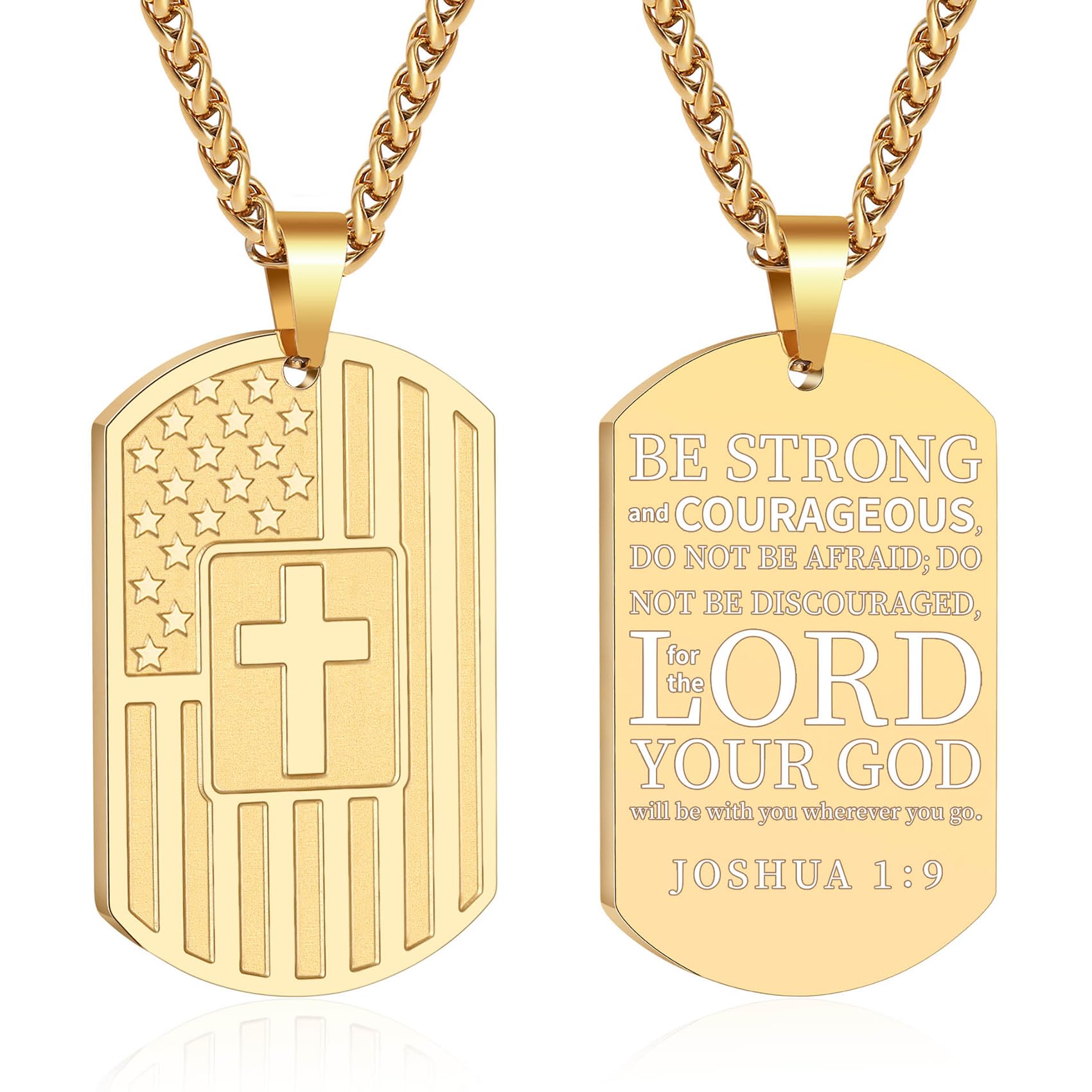 DuoDiner Graduation Gifts-American Dog Tag Necklace Bible Verse Pendant, First Communion Baptism Confirmation Religious Graduation Gifts for Him Boys Men Kids Teens Dad