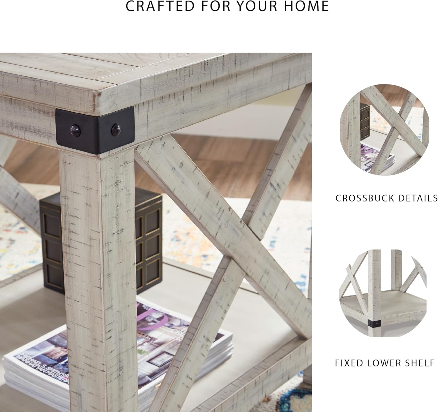 Signature Design by Ashley Carynhurst Rustic Farmhouse End Table, Whitewash