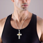 YL Men's Cross Necklace 316L Stainless Steel Large Jesus Christ Pendant Jewelry Rolo Chain for 24''