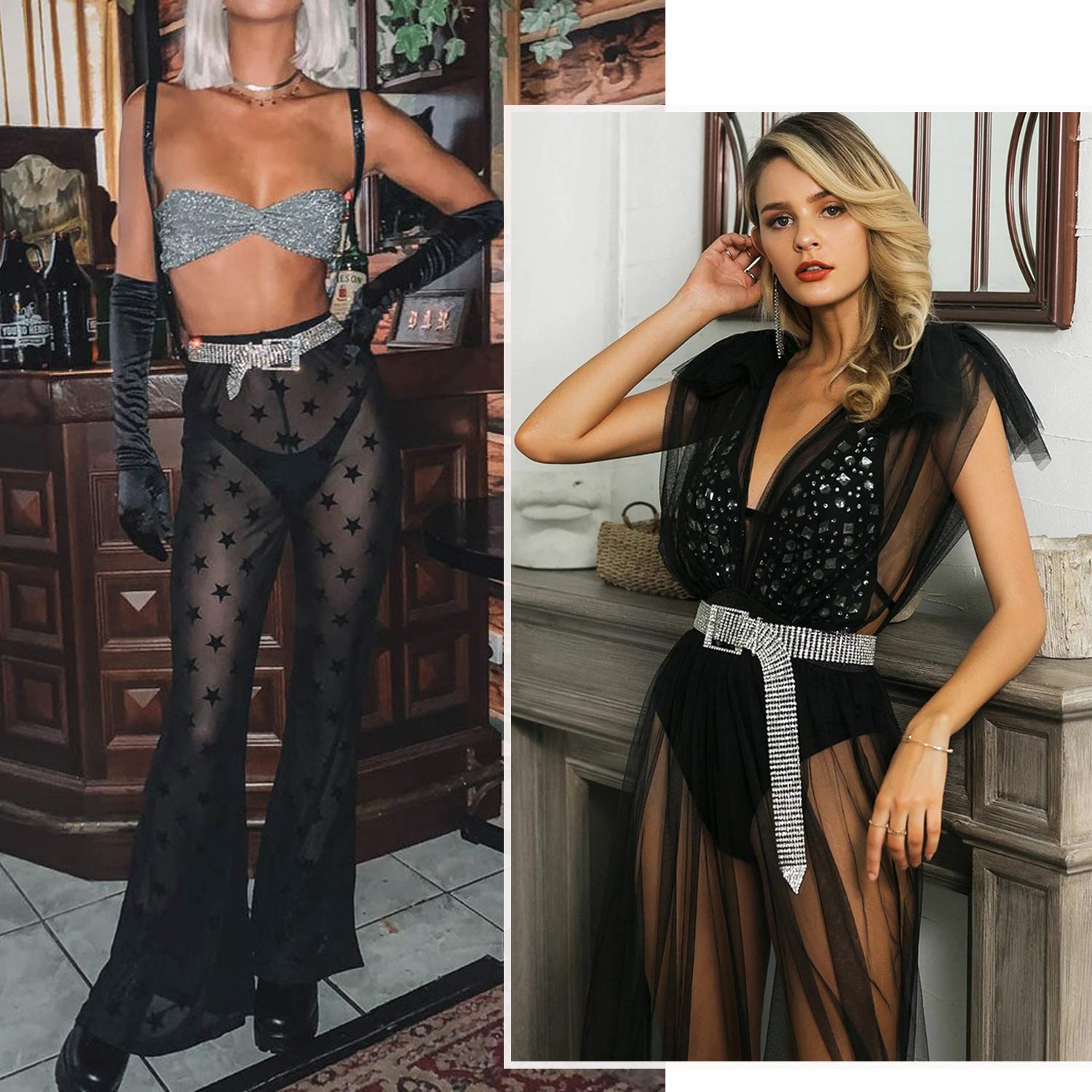 WHIPPY Women Rhinestone Belt Silver Shiny Diamond Crystal Ladies Waist Belt for Jeans Dresses Fit Waist Size 27-35 Inches