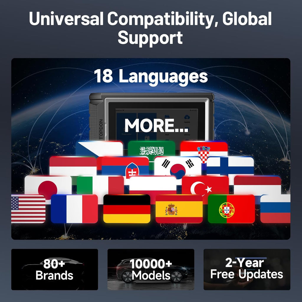 TOPDON Scanner AD800BT V2.0, Bidirectional Scan Tool, Full Systems Diagnostic Tool for All Vehicles, Automotive Diagnostic Scanner for Car, 28+ Services, FCA AutoAuth, CANFD, 2 Years Free Update