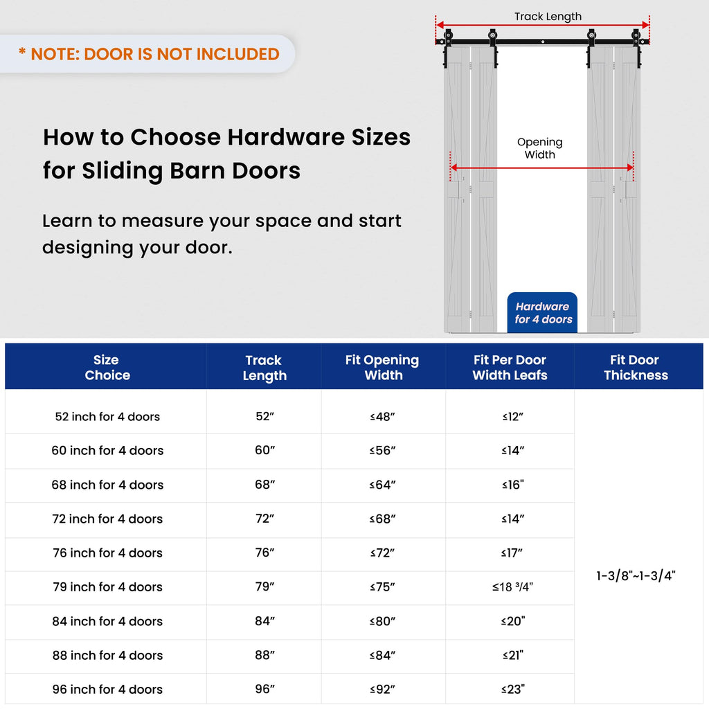 SMARTSTANDARD 5.3ft/64'' Bi-Folding Sliding Barn Door Hardware Kit, Bifold Barn Door Hardware Heavy Duty Sturdy Side Mounted for 4 Doors -Smoothly and Quietly-Easy to Install, Fit 60'' Door, No Doors