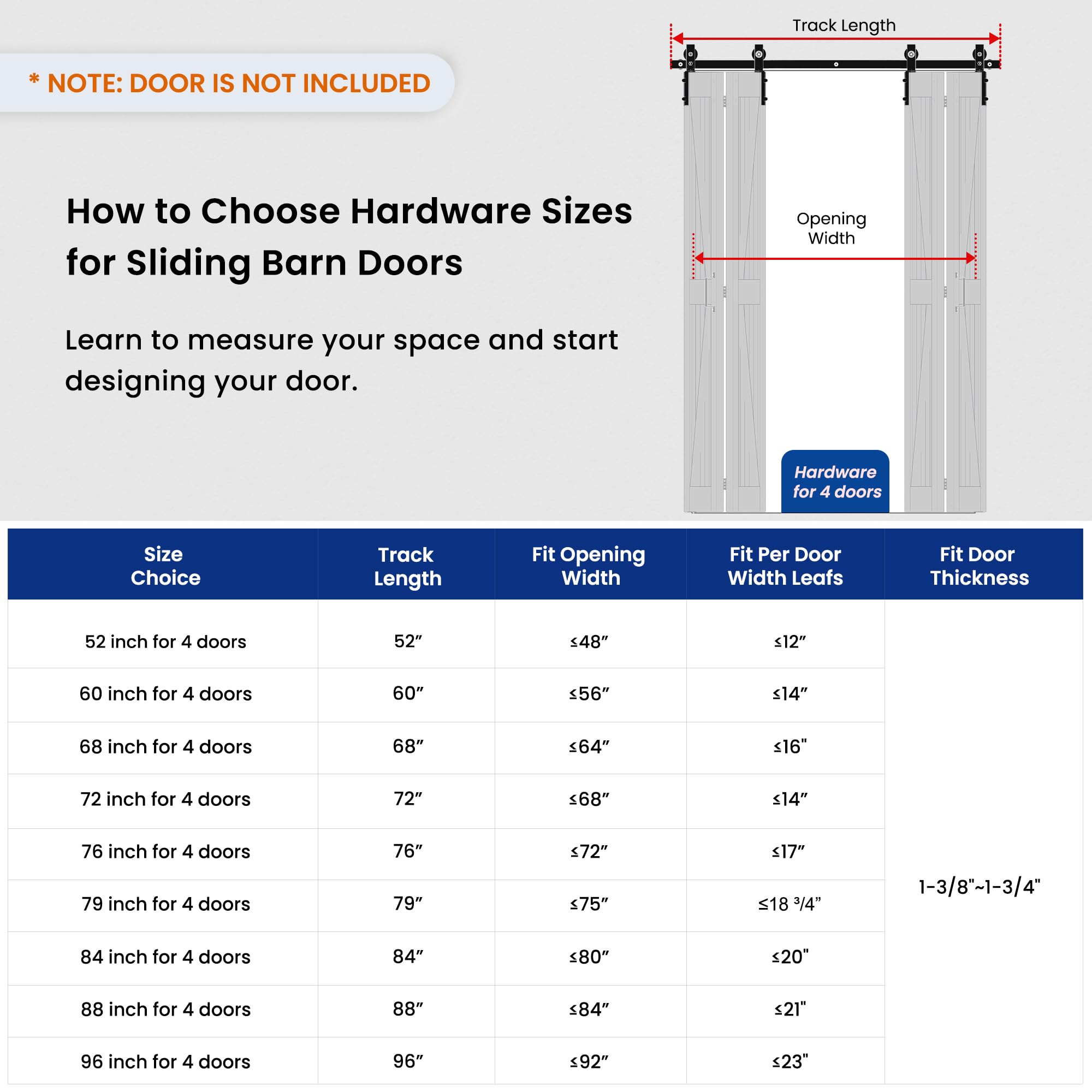 SMARTSTANDARD 5.3ft/64'' Bi-Folding Sliding Barn Door Hardware Kit, Bifold Barn Door Hardware Heavy Duty Sturdy Side Mounted for 4 Doors -Smoothly and Quietly-Easy to Install, Fit 60'' Door, No Doors