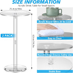 2 Pcs Acrylic Drink Side Tables 10 l x 10 W x 24.2 H Clear Living Room Round Coffee Cocktail Tables for Small Space End for Living Room Balcony Bedroom Easy Assembly