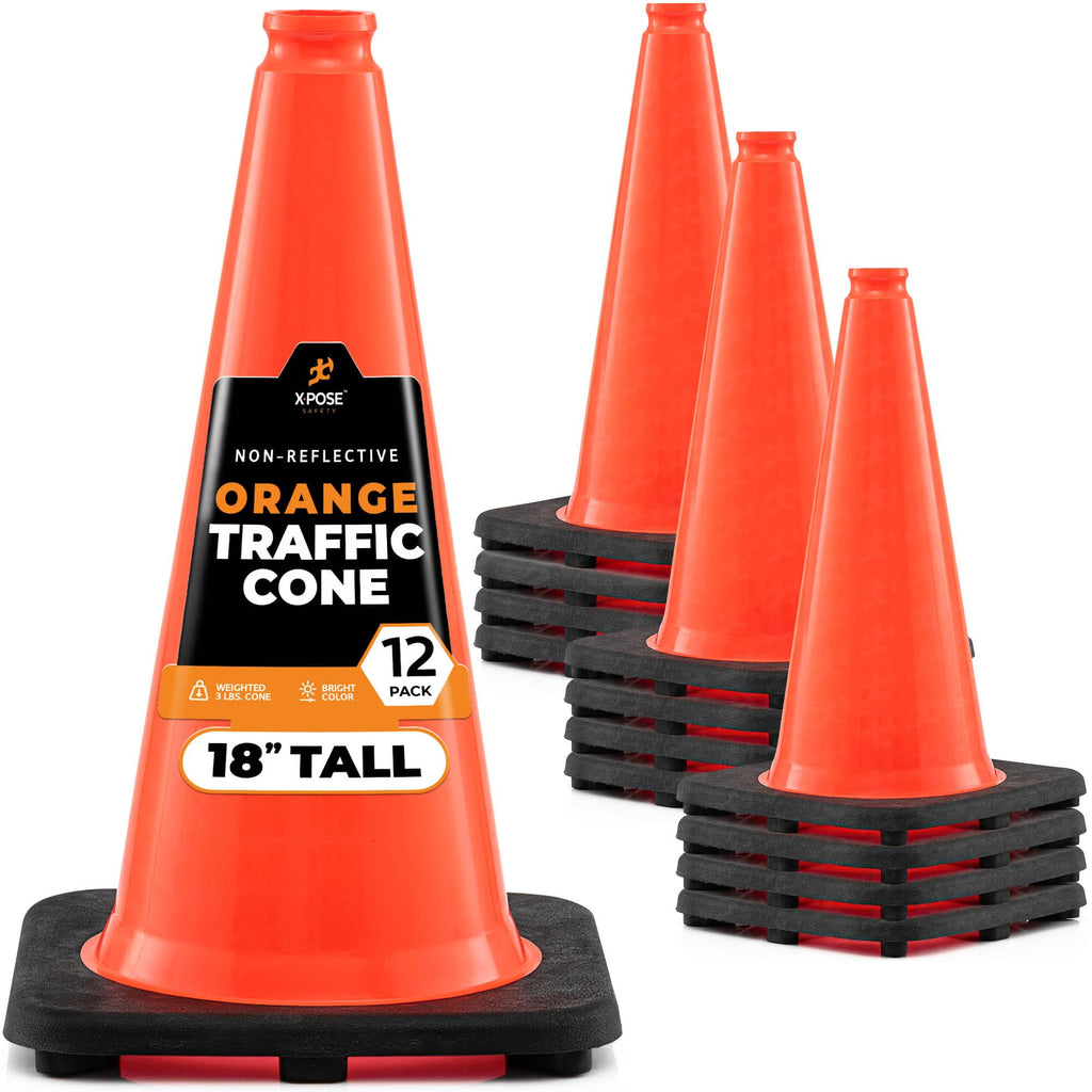 Xpose Safety 28 Inch Orange Traffic Cones Heavy Duty 10lb, 24-Pack - Multipurpose PVC Plastic Safety Cone for Parking, Soccer, Caution, Kids and Construction - DOT Approved