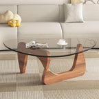 Triangle Glass Coffee Table-Mid-Century Modern End Table Solid Wood Base & Vintage Tempered Transparent Glass Top Coffee Tables Living Room Balcony (Black/Brown, Small 32.2 * 22.4 * 16in)