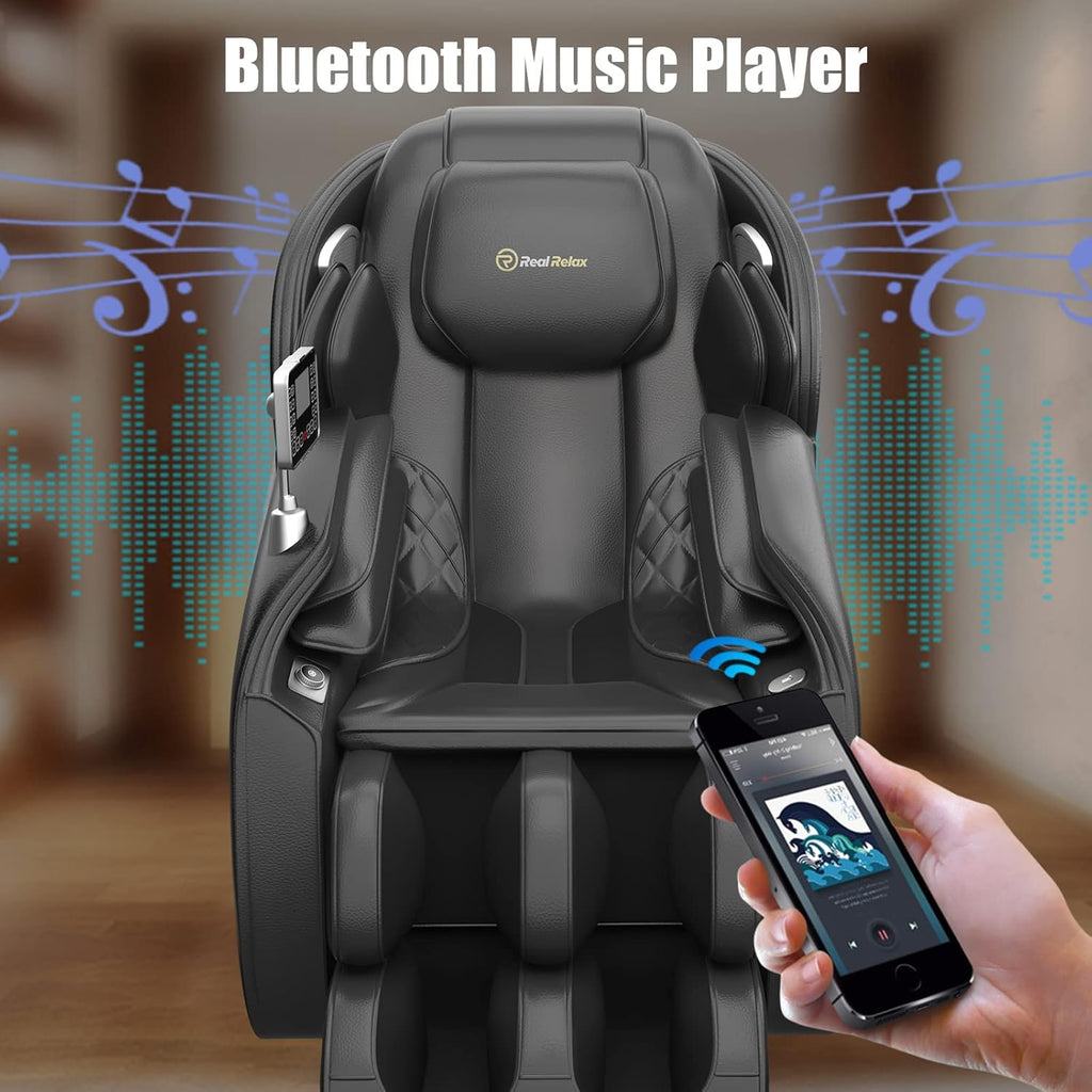 Real Relax 2024 Massage Chair, Full Body Zero Gravity SL-Track Shiatsu Massage Recliner Chair with Heat Body Scan Bluetooth Foot Roller APP Control, Favor-06 All Black