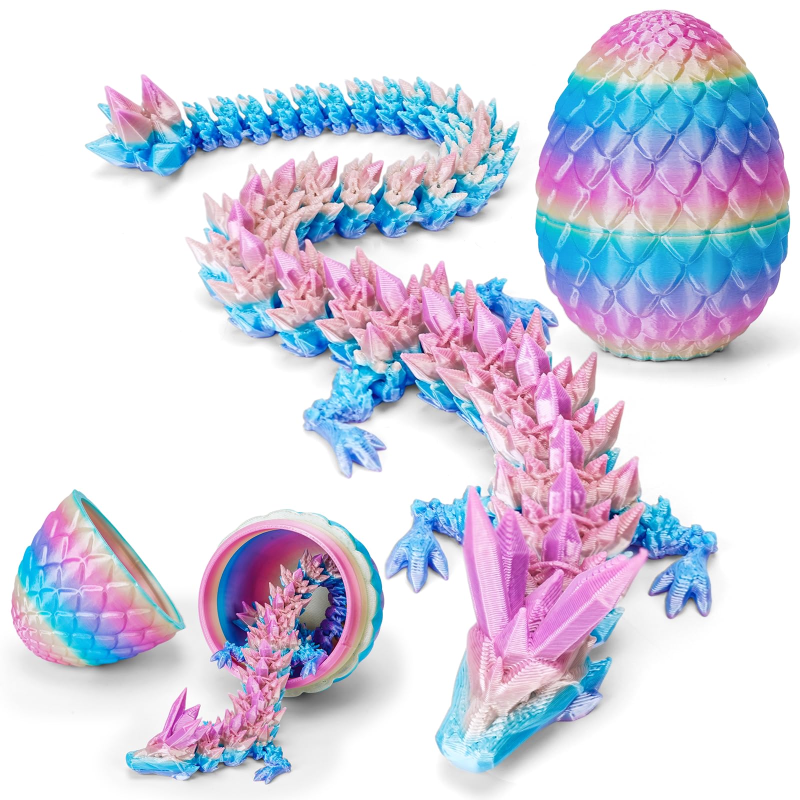 TBOLINE 3D Printed Easter Dragon Egg - Perfect Basket Essentials Stuffers, 4 Pack Prefilled Easter Eggs Filled with Toys, Small Articulated Crystal Animals Fidget Toy for Kid (4PCS1)