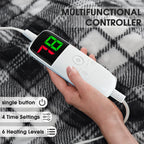 Elektrisch verwarmd deken, 50X60, verwarmingsdeken met 10 verwarmingsniveaus/8 uur automatische uitschakeling, marineblauw geruit Sherpa-dekenverwarmer voor volwassenen, wasbaar deken cadeau voor bank bed kantoor, ETL