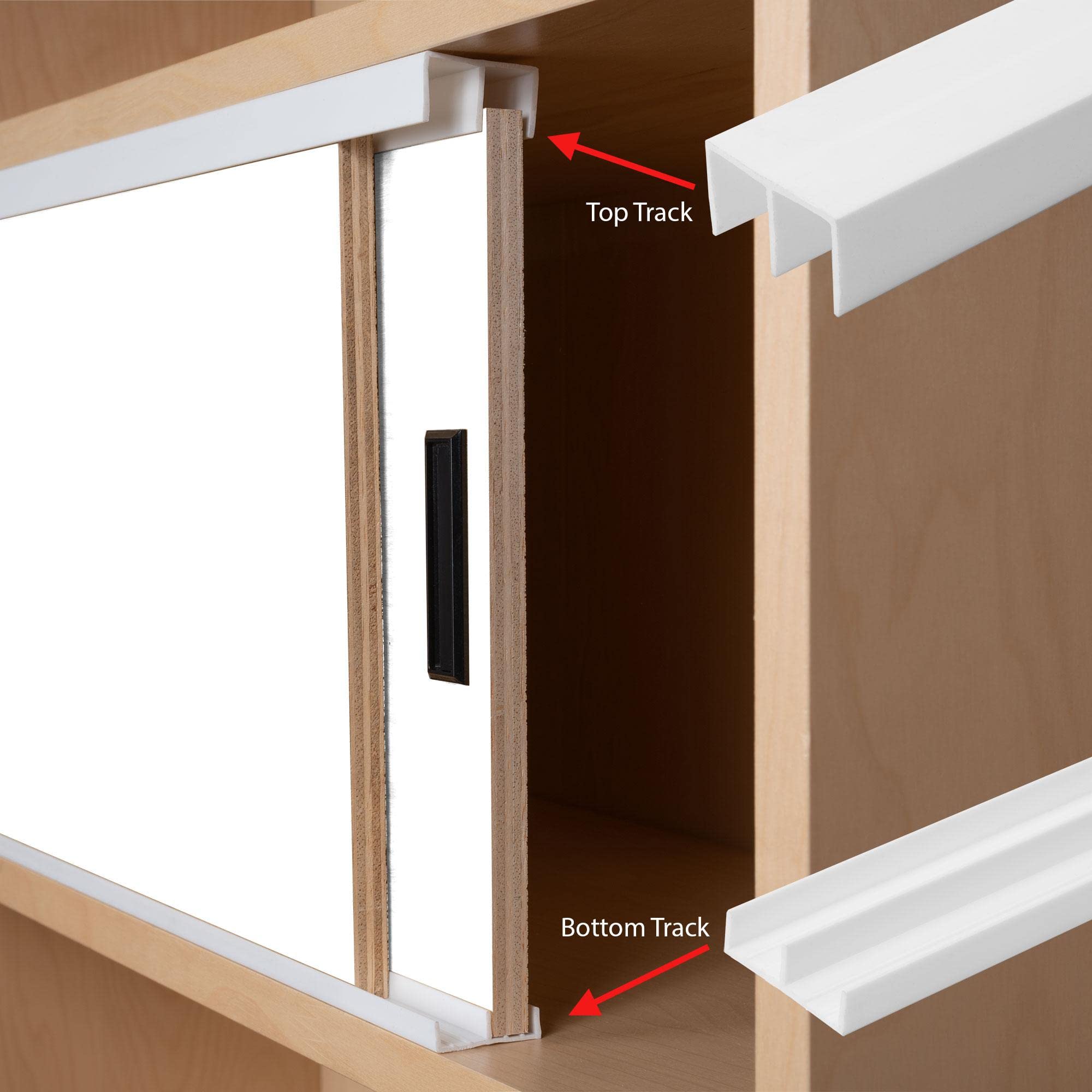 Ensemble de rail de porte coulissante en plastique blanc de 4 pieds de long pour panneaux de 1/2" d'épaisseur (lot de 1) par Outwater Plastics
