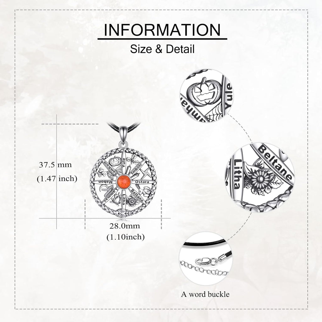YAFEINI Wheel of the Year Necklace Sterling Silver Ouroboros Necklace Wheel of the Year Sabbat Calendar Pagan Jewelry for Women