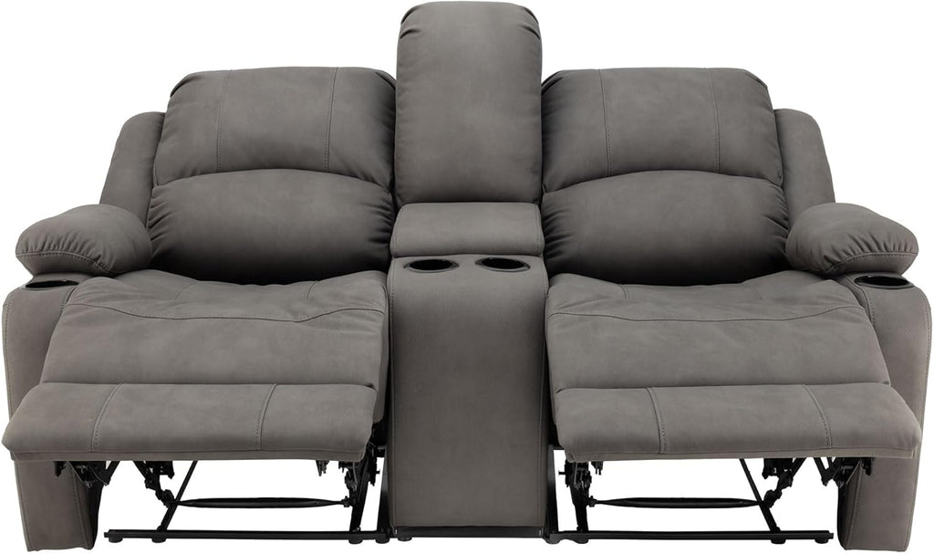 67" Wall Hugger Reclining | RV Theater Seats | Double Recliner RV Sofa & Console | RV Couch | RV Theater Seating | RV Furniture (Powered, Slate)