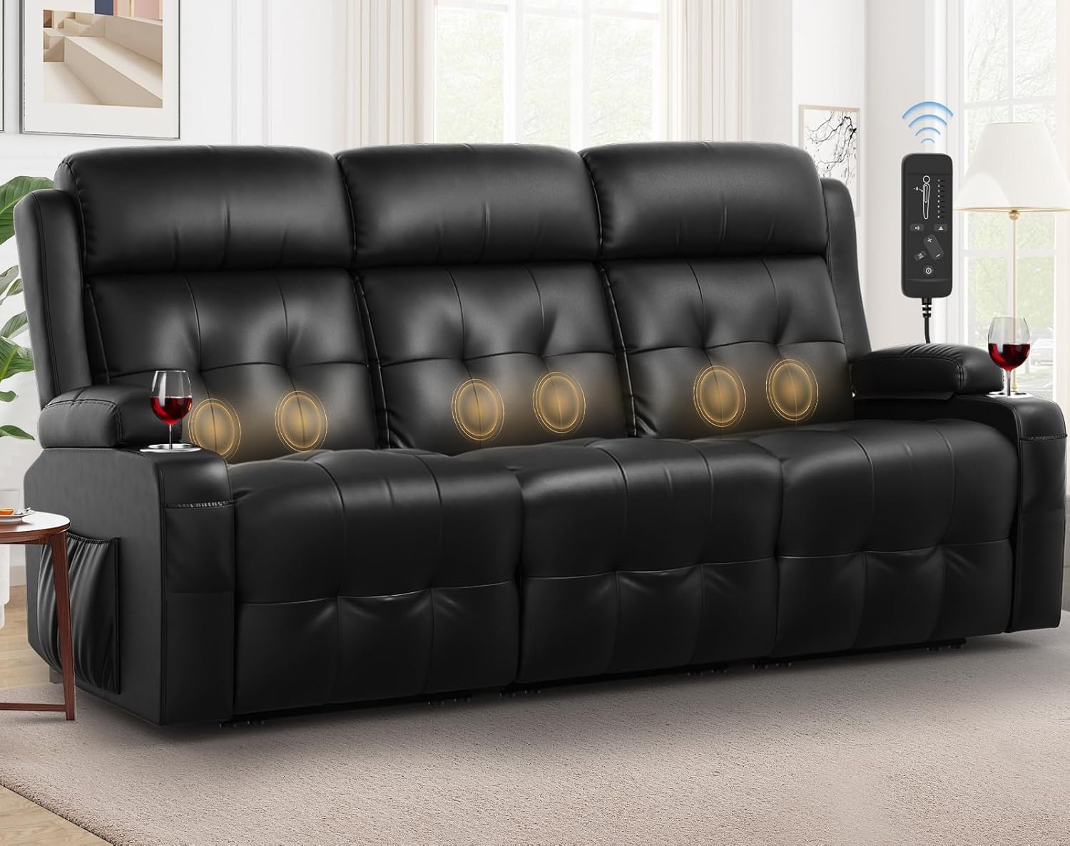 Recliner Sofa, Massage Reclining 3 Seater Sofa Sets Heavy Weight Capacity, RV Loveseat Clearance with Storage, Cup Holders, Wall Hugger Couches for Living Room