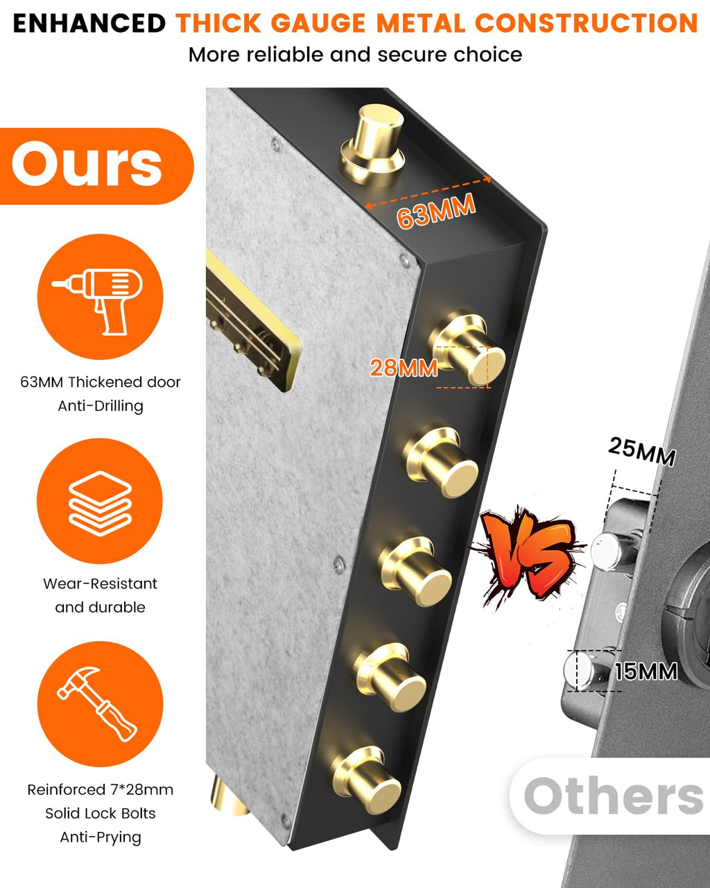 Cassaforte ignifuga pesante da 8,0 Cuft per la casa, cassaforte extra grande ignifuga e impermeabile, cassaforte antifurto per la casa con doppi allarmi, cassaforte con serratura nascosta sul fondo, cassaforte digitale di sicurezza per ufficio