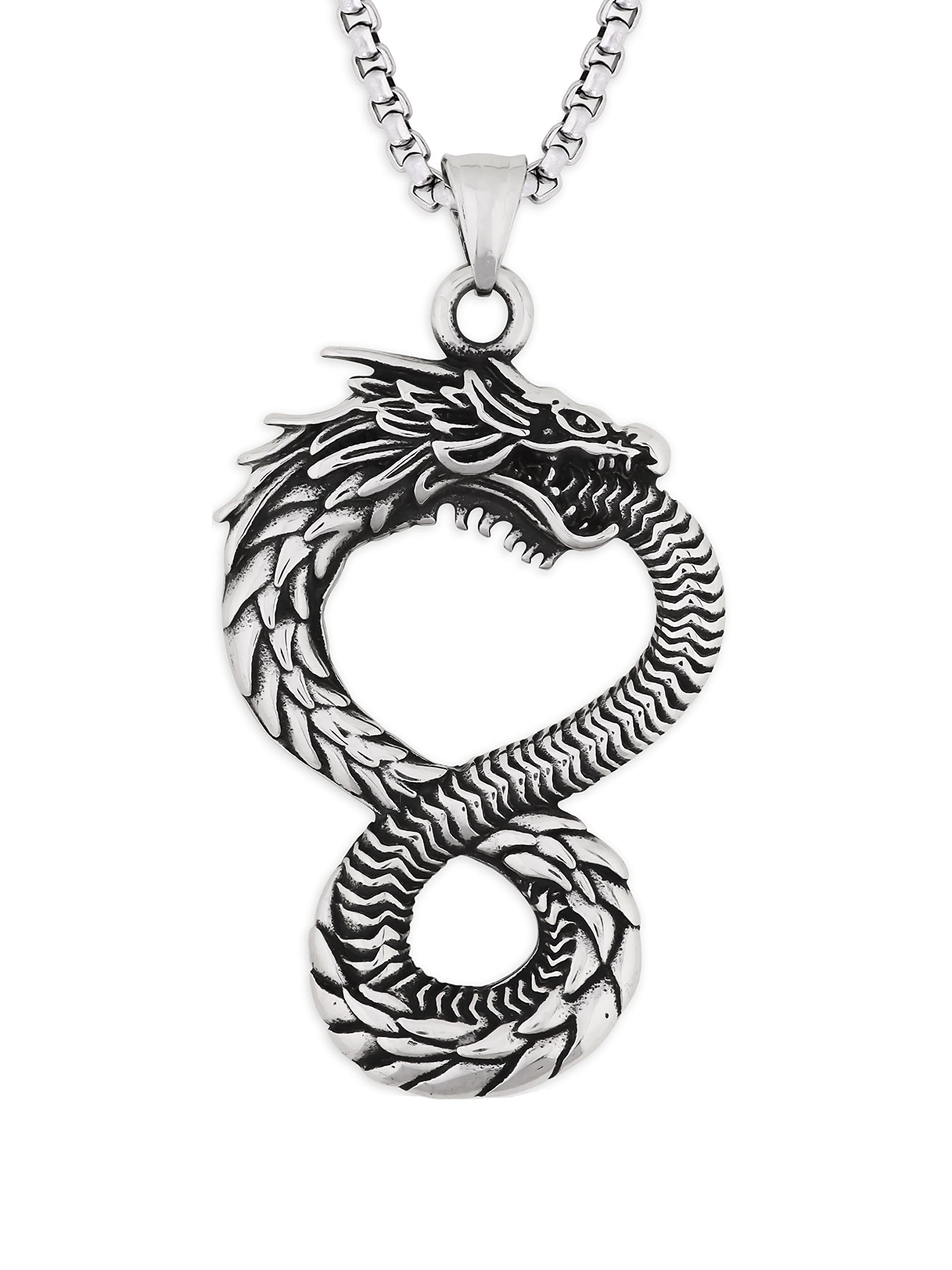 HAQUIL Dragon Necklace, Ouroboros Serpent Dragon Pendant, Dragon Jewelry Gift for Men and Women