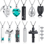 Jexine 10 Pcs Urn Necklace For Ashes Cremation Jewelry Wings Tear Drop Cross Crystal Ashes Necklace Stainless Steel Zircon Memorial Locket Vertical Bar Heart Waterproof Keepsake For Men