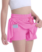 KEREDA Pige Flydende Shorts, Sommerfugl Shorts til Teen Piger med Spandex Foring 2-i-1 til Løb, Fitness, Atletik, Træning 1 Pakke 7-8 År (Hot Pink)