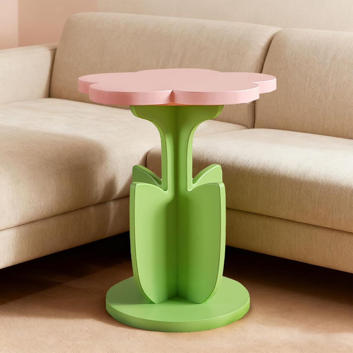 Flower Shaped Coffee Table, Floral Accent Center Table, Pink Coffee Table with Pedestal for Living Room,Bedroom, Lounge, Balcony