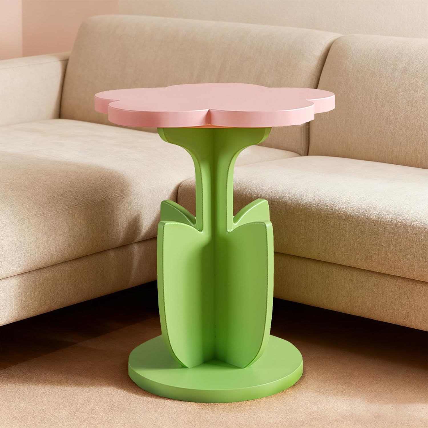 Flower Shaped Coffee Table, Floral Accent Center Table, Pink Coffee Table with Pedestal for Living Room,Bedroom, Lounge, Balcony