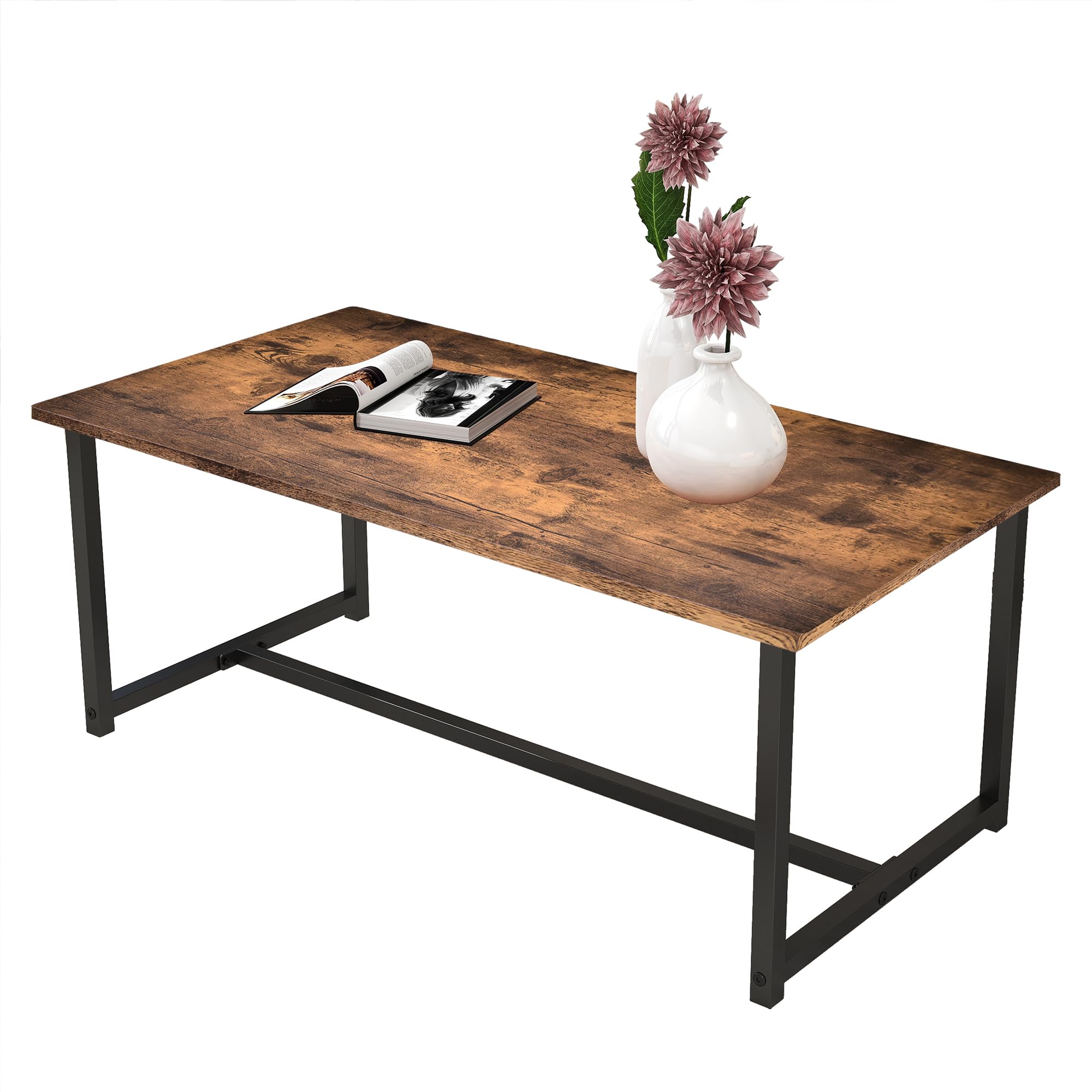 35.4" Rectangular Coffee Table for Living Room, Modern Industrial Style Coffee Table Center Table with Metal Frame for Small Space, Apartment, Office, Easy Assembly, Black