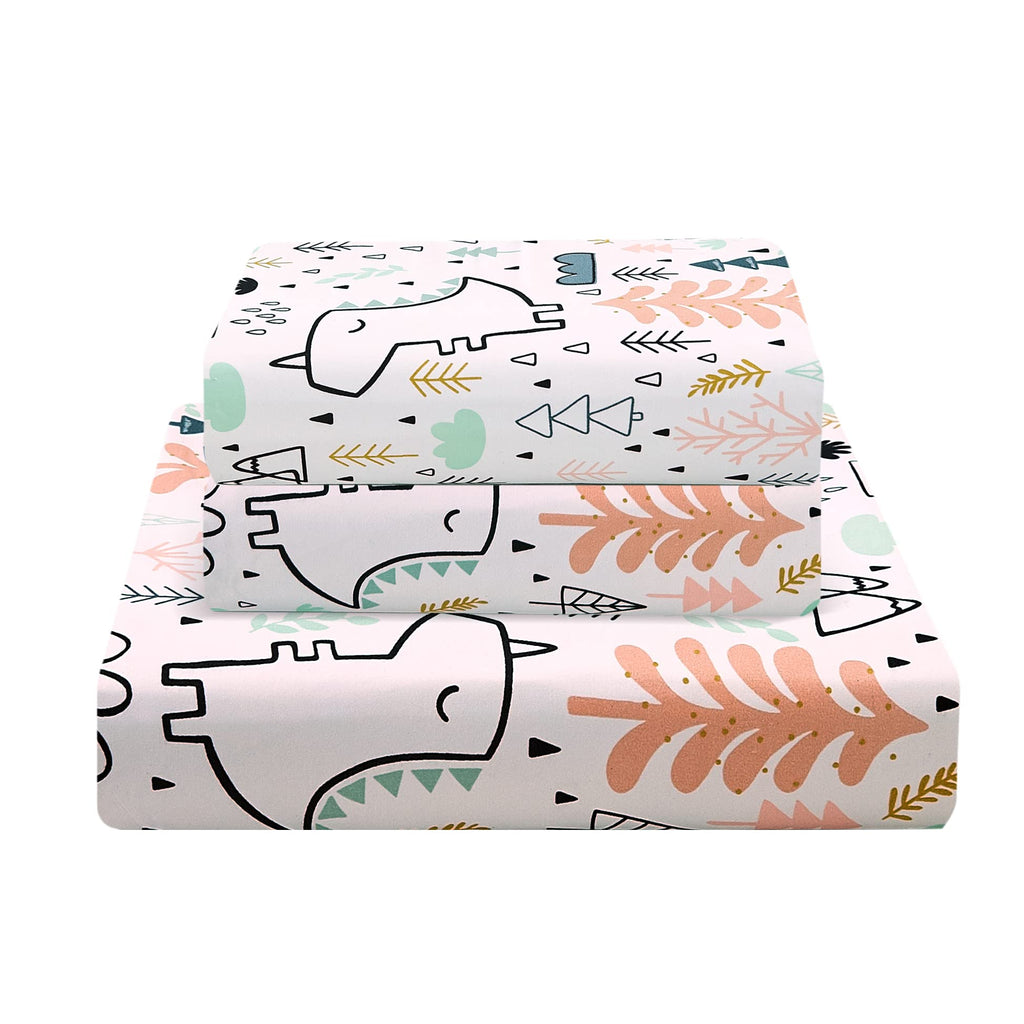 ست ملحفه کودکان یونیکورن صورتی JSD، سایز تویین، ۳ تکه، ملحفه‌های رختخواب میکروفایبر چاپ شده با طرح رنگین کمان برای دختران، جیب عمیق