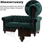 Merax Velvet Chesterfield Sofa, Retro Style Upholstered 3 Seater Leather Couch Rolled Arm for Living Room Bedroom Office, Dark Green