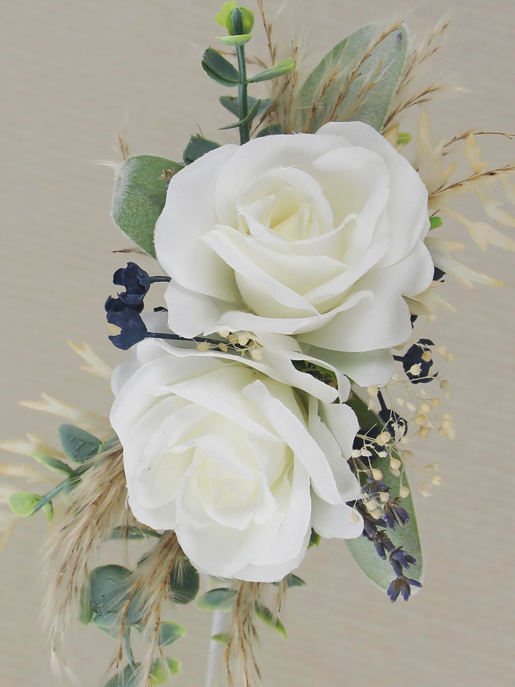 Rinlong Corsage and Boutonniere Set Corsages Wristlet Groom Sage White Rose Flower Boutonniere for Men Wedding Homecoming Corsage for Prom