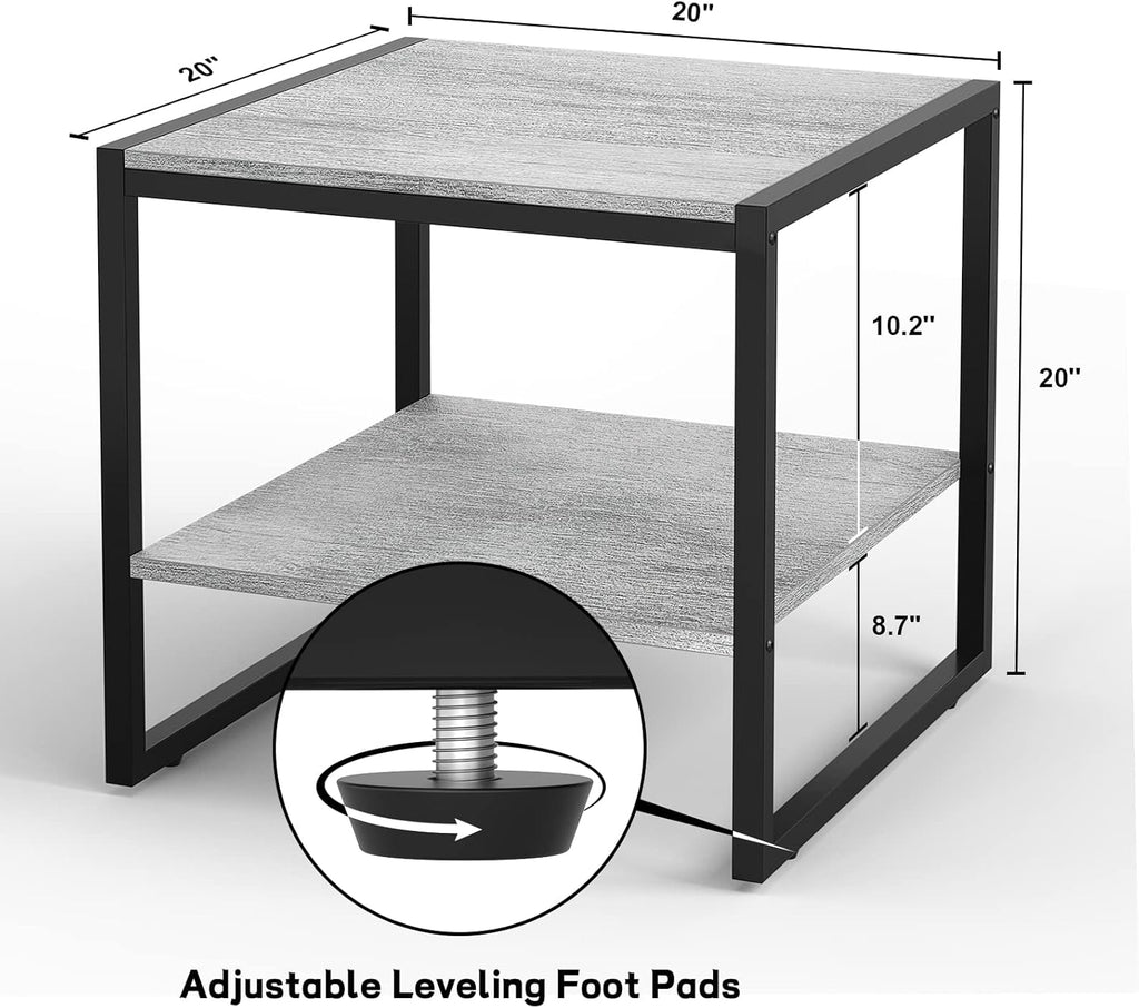 Homieasy End Table, 20 Inch Square Side Table Modern Night Stand with 2-Tier Storage Shelf, Living Room Small Coffee Table, Wood Finish Bedside Table for Bedroom, Light Oak