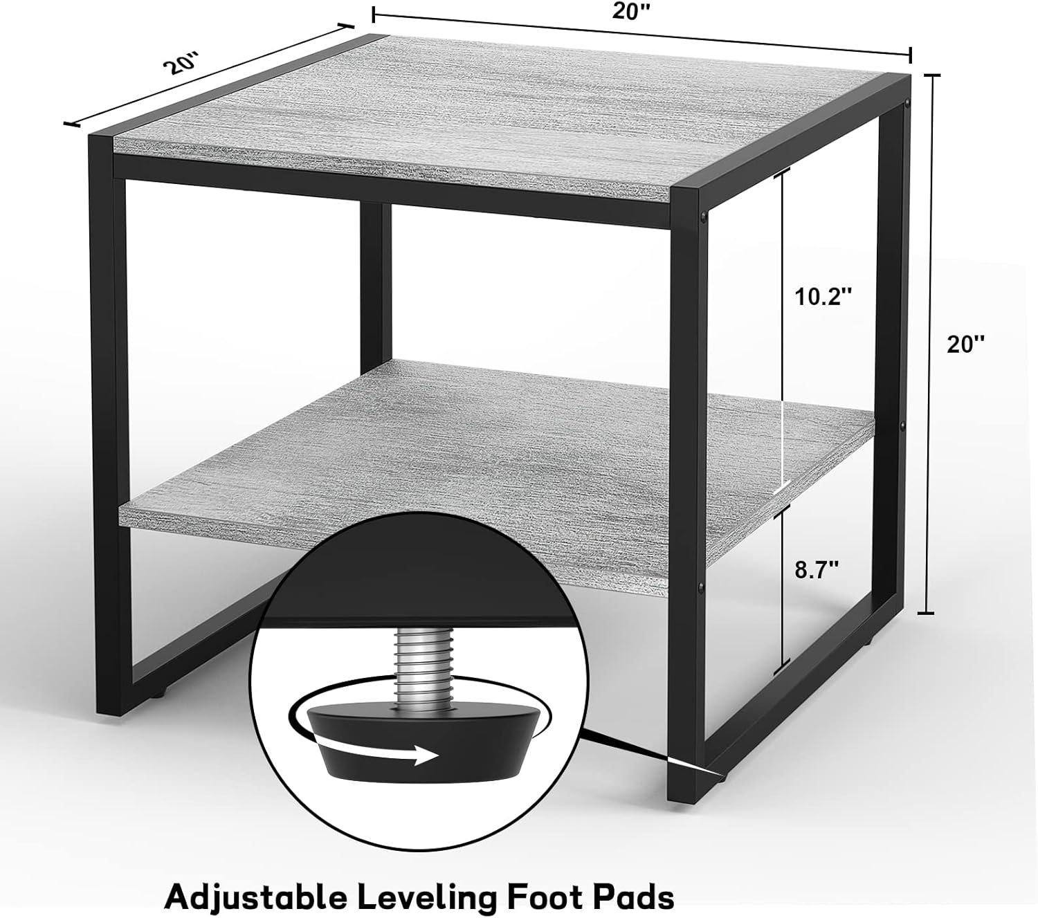 Homieasy End Table, 20 Inch Square Side Table Modern Night Stand with 2-Tier Storage Shelf, Living Room Small Coffee Table, Wood Finish Bedside Table for Bedroom, Light Oak